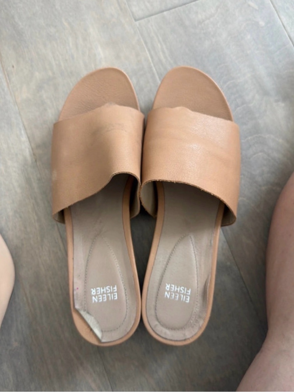 Eileen Fisher Nude Leather Slide Mules
